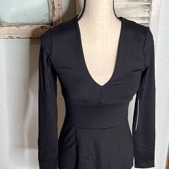 NWT Susana Monaco Witchy Asymmetrical Hemline Long Sleeves Women's Black Dress S - Picture 3 of 11